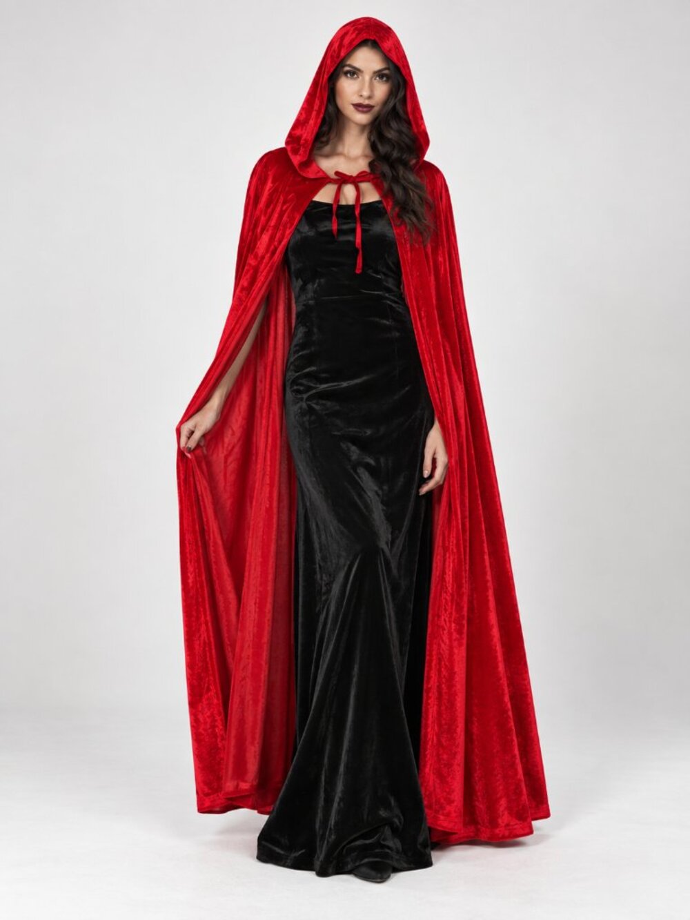 Halloween Capes Red Full Length Hooded Velvet Cape Adult One Size